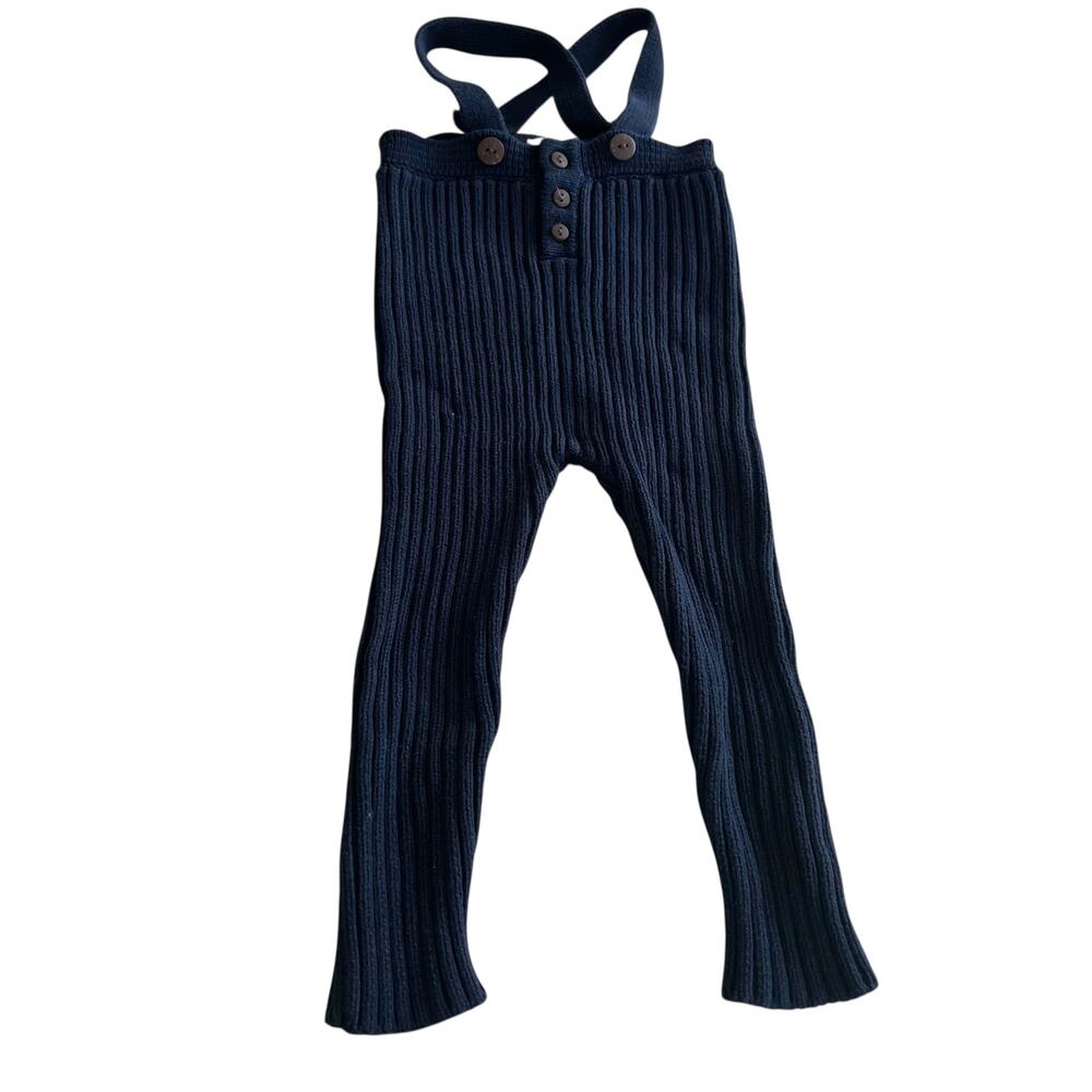 Analogie Boys Navy Cotton Ribbed Sweater Knit Overalls Pants size 18 months